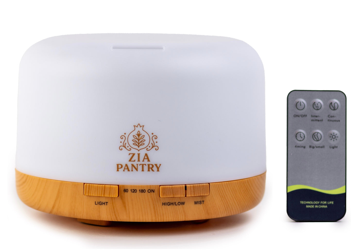 Zia Pantry 500ml Essential Oil Diffuser with Remote Control – Ultrasonic Cool Mist Aromatherapy Humidifier, Quiet Air Diffuser for Bedroom & Home, 7 Color LED Lights, Timer, BPA-Free